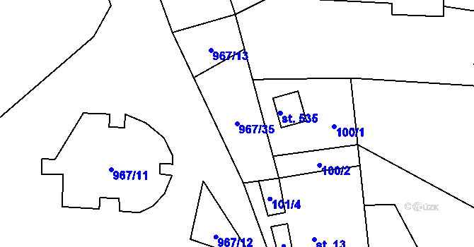 Parcela st. 967/35 v KÚ Peruc, Katastrální mapa