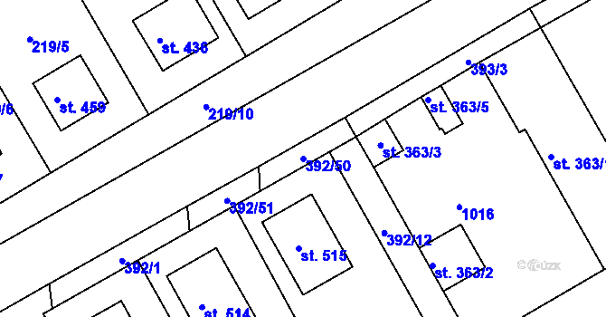 Parcela st. 392/50 v KÚ Peruc, Katastrální mapa