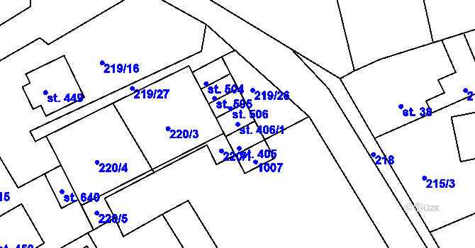 Parcela st. 406/1 v KÚ Peruc, Katastrální mapa