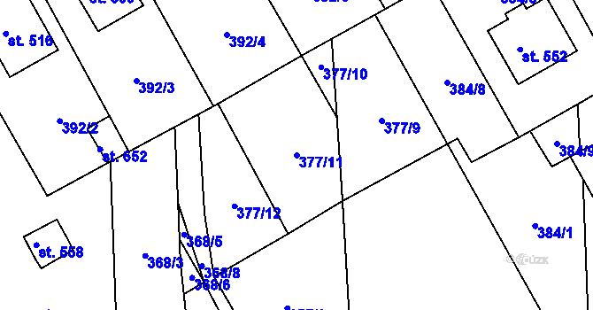 Parcela st. 377/11 v KÚ Peruc, Katastrální mapa