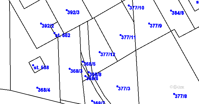 Parcela st. 377/12 v KÚ Peruc, Katastrální mapa