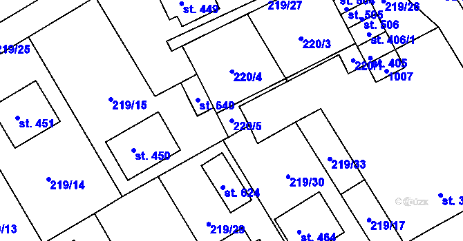 Parcela st. 220/5 v KÚ Peruc, Katastrální mapa