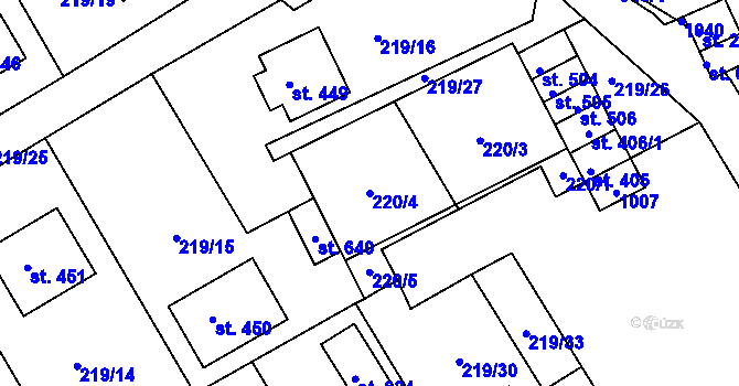 Parcela st. 220/4 v KÚ Peruc, Katastrální mapa