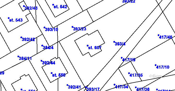 Parcela st. 607 v KÚ Peruc, Katastrální mapa