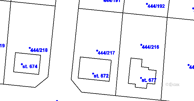 Parcela st. 444/217 v KÚ Peruc, Katastrální mapa