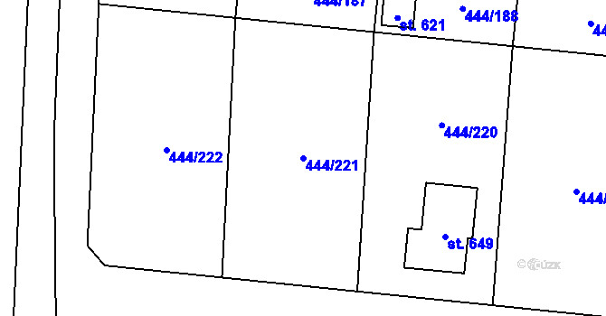 Parcela st. 444/221 v KÚ Peruc, Katastrální mapa