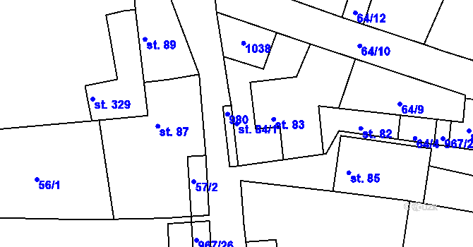 Parcela st. 84/1 v KÚ Peruc, Katastrální mapa