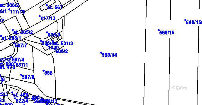 Parcela st. 568/14 v KÚ Peruc, Katastrální mapa
