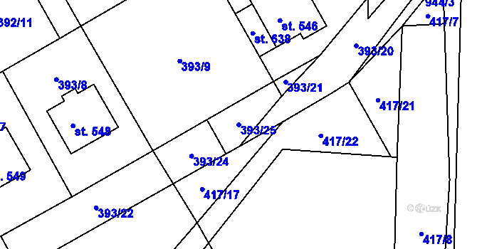 Parcela st. 393/25 v KÚ Peruc, Katastrální mapa