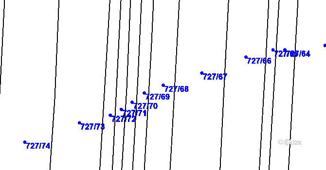 Parcela st. 727/68 v KÚ Peruc, Katastrální mapa