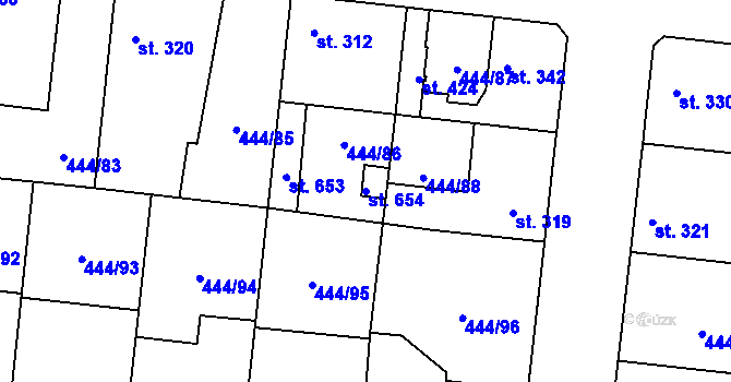 Parcela st. 654 v KÚ Peruc, Katastrální mapa