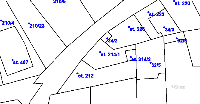 Parcela st. 214/1 v KÚ Peruc, Katastrální mapa