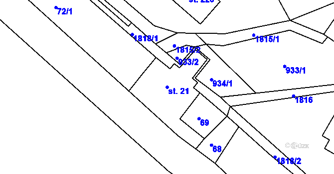 Parcela st. 21 v KÚ Peřimov, Katastrální mapa