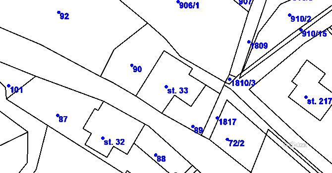 Parcela st. 33 v KÚ Peřimov, Katastrální mapa
