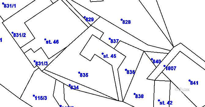 Parcela st. 45 v KÚ Peřimov, Katastrální mapa