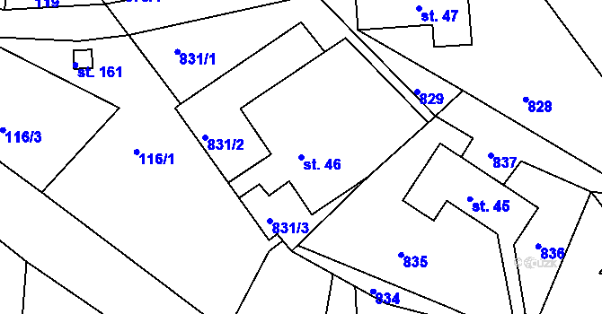 Parcela st. 46 v KÚ Peřimov, Katastrální mapa