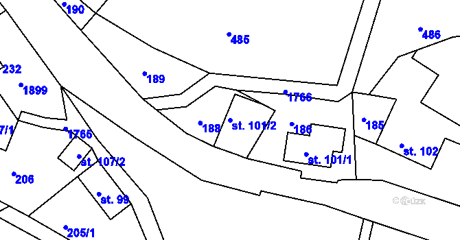 Parcela st. 101/2 v KÚ Peřimov, Katastrální mapa