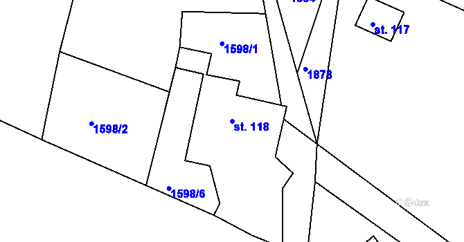Parcela st. 118 v KÚ Peřimov, Katastrální mapa
