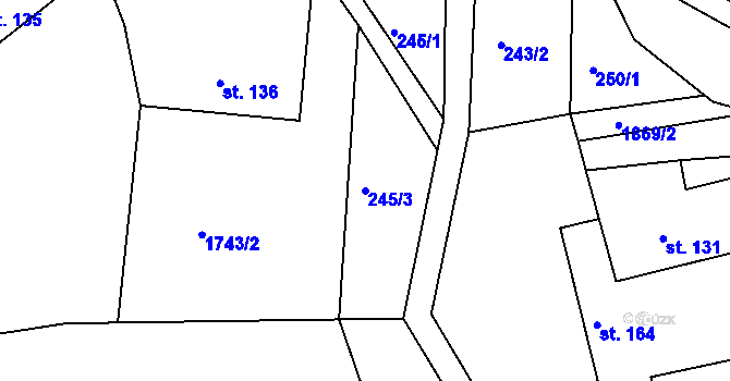 Parcela st. 245/3 v KÚ Peřimov, Katastrální mapa