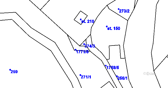 Parcela st. 274/3 v KÚ Peřimov, Katastrální mapa