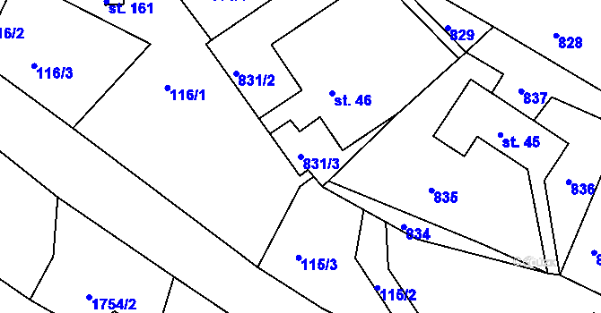 Parcela st. 831/3 v KÚ Peřimov, Katastrální mapa