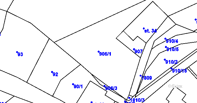 Parcela st. 906/1 v KÚ Peřimov, Katastrální mapa