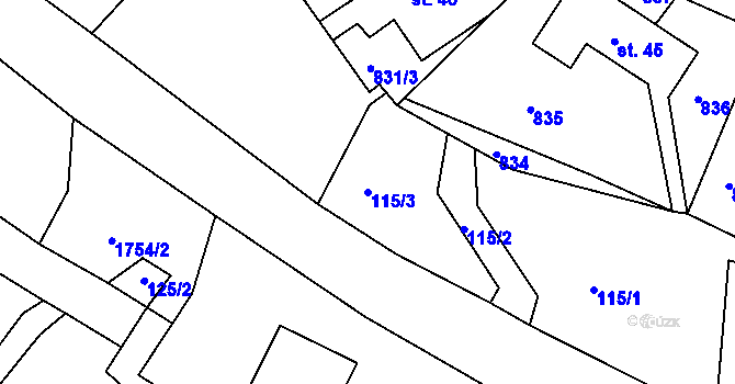 Parcela st. 115/3 v KÚ Peřimov, Katastrální mapa