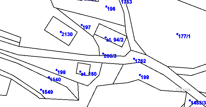 Parcela st. 200/3 v KÚ Peřimov, Katastrální mapa