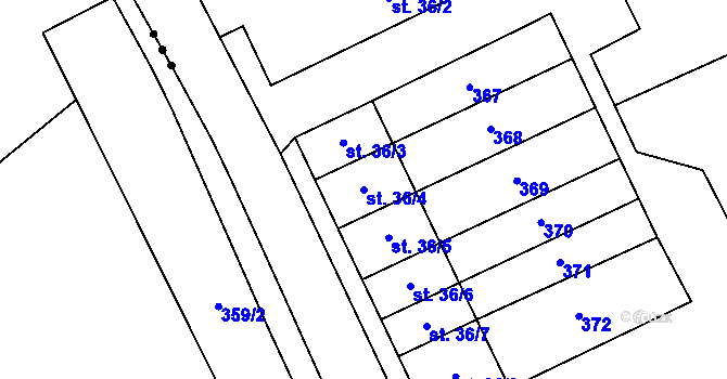 Parcela st. 36/4 v KÚ Pětikozly, Katastrální mapa