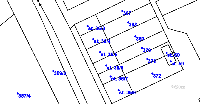 Parcela st. 36/5 v KÚ Pětikozly, Katastrální mapa