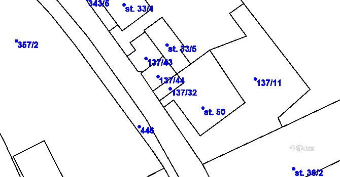 Parcela st. 137/32 v KÚ Pětikozly, Katastrální mapa