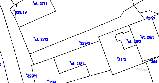 Parcela st. 329/3 v KÚ Pětikozly, Katastrální mapa