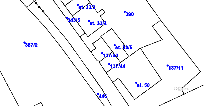 Parcela st. 137/43 v KÚ Pětikozly, Katastrální mapa