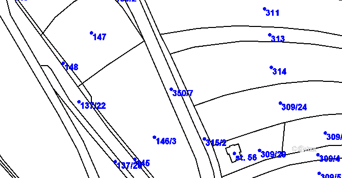 Parcela st. 350/7 v KÚ Pětikozly, Katastrální mapa