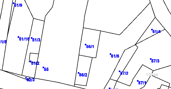 Parcela st. 56/1 v KÚ Pětipsy, Katastrální mapa