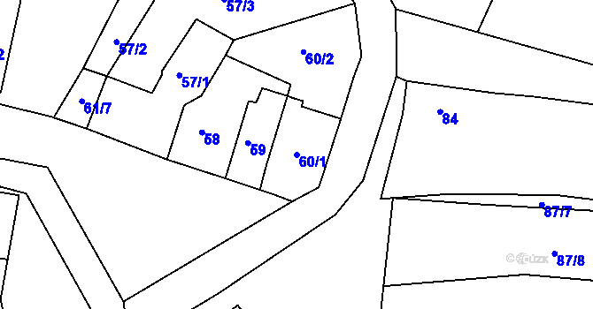 Parcela st. 60/1 v KÚ Pětipsy, Katastrální mapa