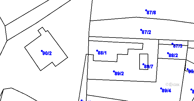 Parcela st. 88/1 v KÚ Pětipsy, Katastrální mapa