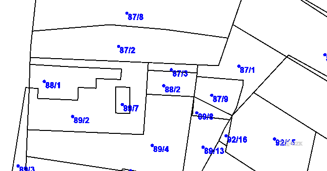 Parcela st. 88/2 v KÚ Pětipsy, Katastrální mapa