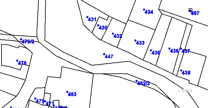 Parcela st. 447 v KÚ Pětipsy, Katastrální mapa