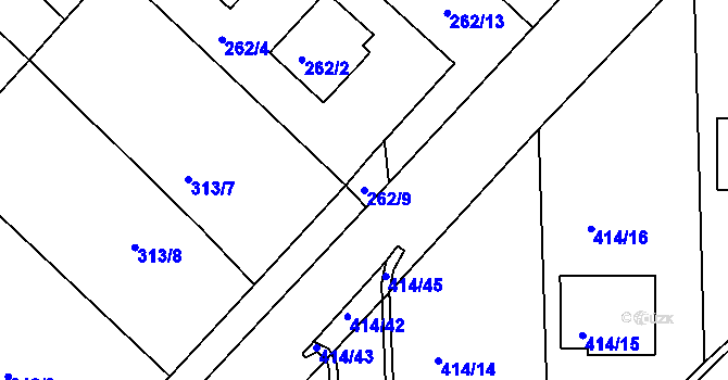 Parcela st. 262/9 v KÚ Račetice, Katastrální mapa