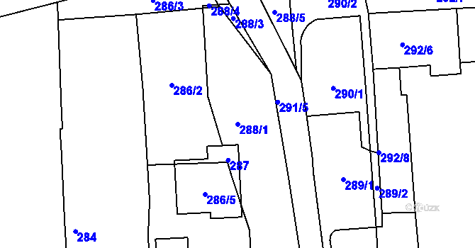 Parcela st. 288/1 v KÚ Račetice, Katastrální mapa