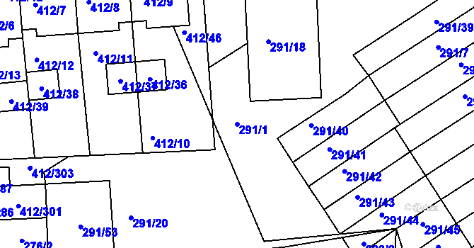 Parcela st. 291/1 v KÚ Račetice, Katastrální mapa