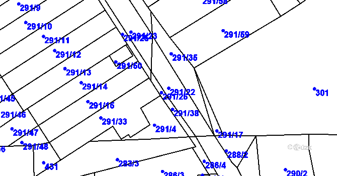 Parcela st. 291/22 v KÚ Račetice, Katastrální mapa