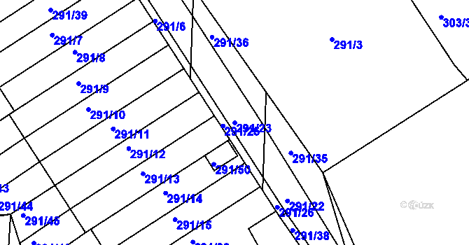 Parcela st. 291/23 v KÚ Račetice, Katastrální mapa