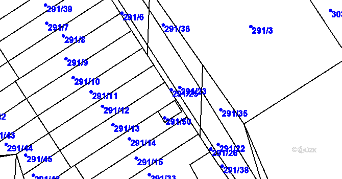 Parcela st. 291/25 v KÚ Račetice, Katastrální mapa