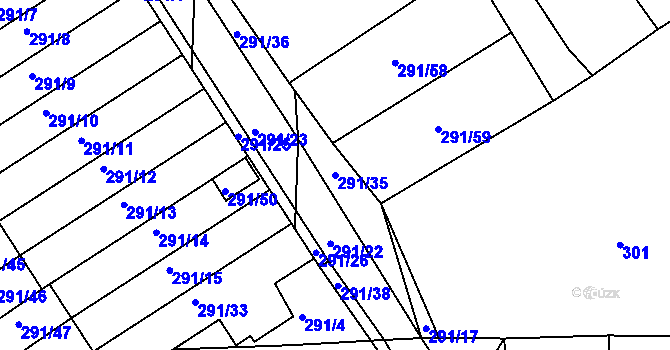 Parcela st. 291/35 v KÚ Račetice, Katastrální mapa