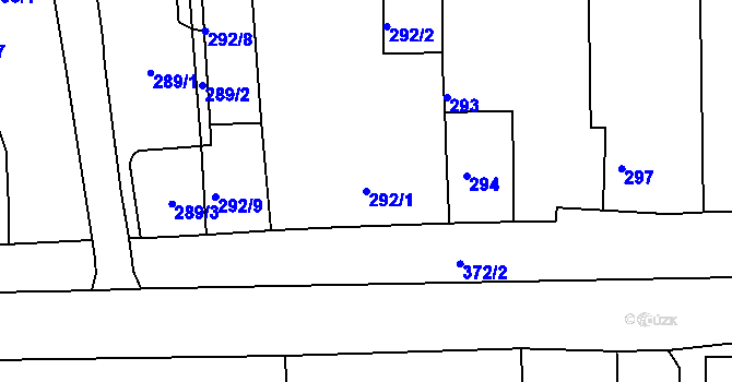 Parcela st. 292/1 v KÚ Račetice, Katastrální mapa