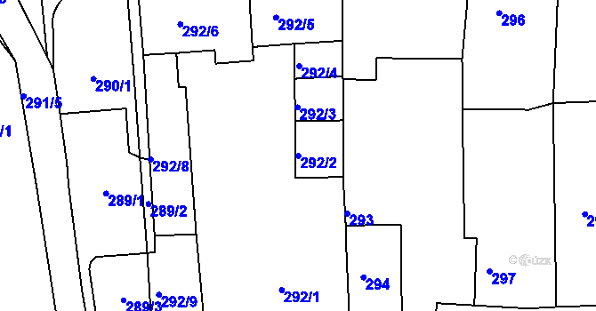 Parcela st. 292/2 v KÚ Račetice, Katastrální mapa