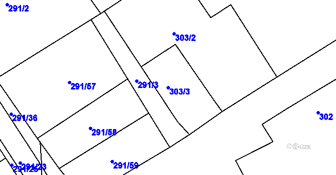 Parcela st. 303/3 v KÚ Račetice, Katastrální mapa