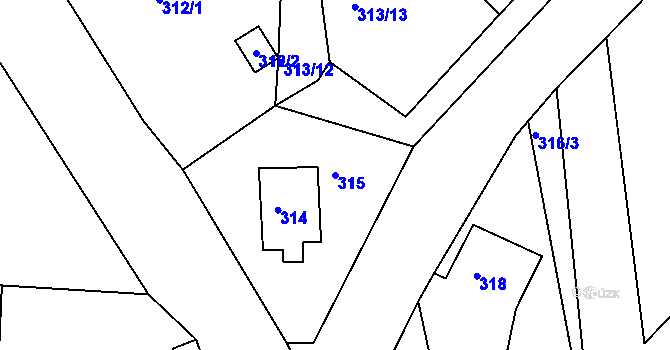 Parcela st. 315 v KÚ Račetice, Katastrální mapa